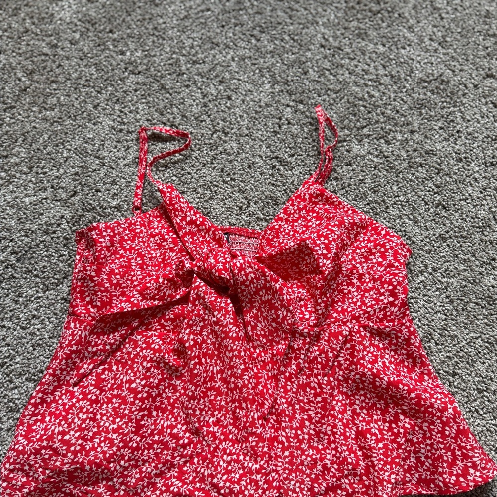 SHEIN Red and White Tie Front Crop Camisole